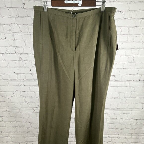 NWT Multiples Solid Green Stretch Waist Wide Leg Women’s Pants 14 (34x31.5) - Picture 1 of 12